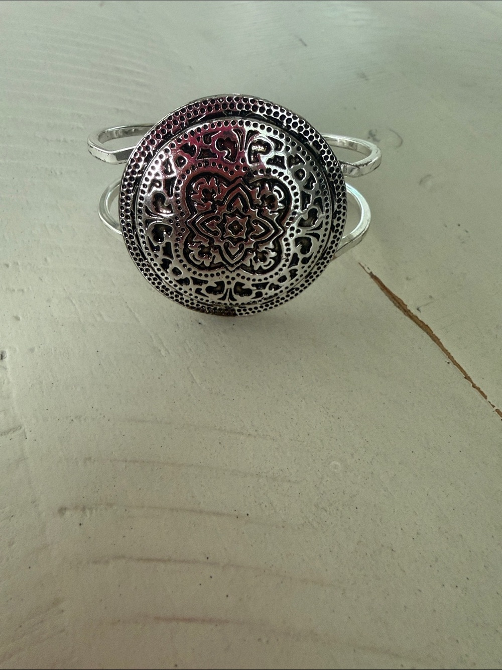 Silver-Tone Filigree Medallion Cuff Bracelet - Silver
